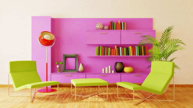 Living room pink wall green free wallpaper - medium preview image