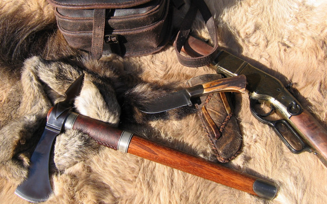 Hunting knives gun fur floor free wallpaper - medium preview image