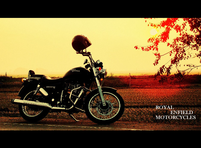 Motorcycle parked road tree field #2 free wallpaper - medium preview image