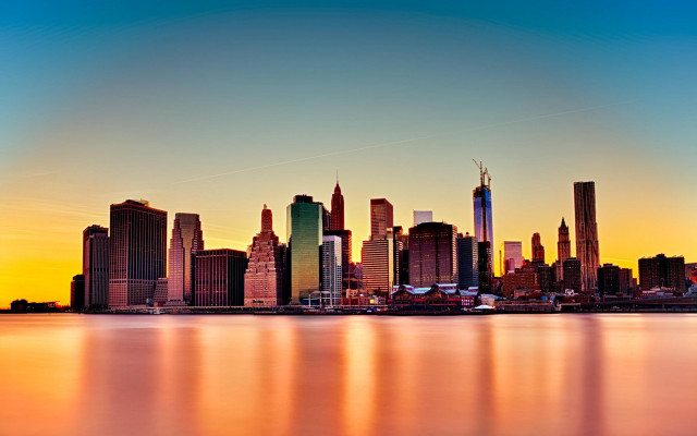 Sunset cityscape bridge river tower free wallpaper - medium preview image