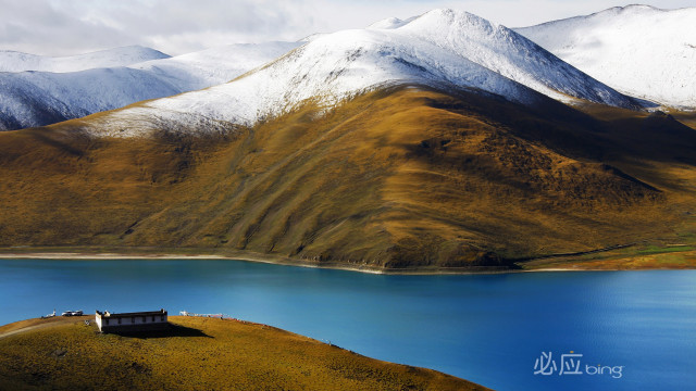 Small house island lake mountains #6 free wallpaper - medium preview image