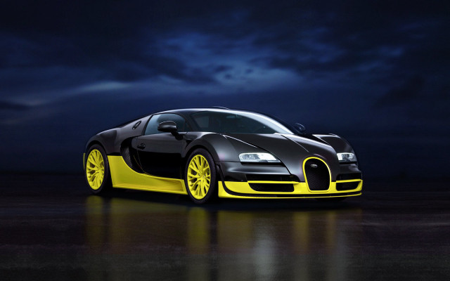 Bugatti black yellow night cloud free wallpaper - medium preview image