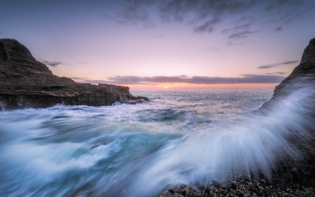 Wave cliffs sunset pink sky free wallpaper - medium preview image