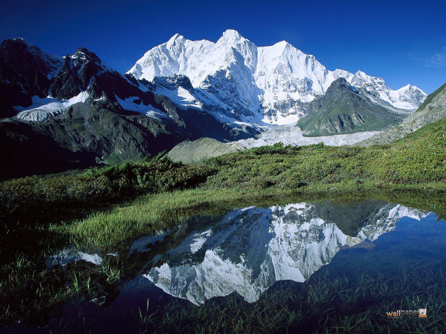 Mountain lake grass foreground scenery free wallpaper - medium preview image