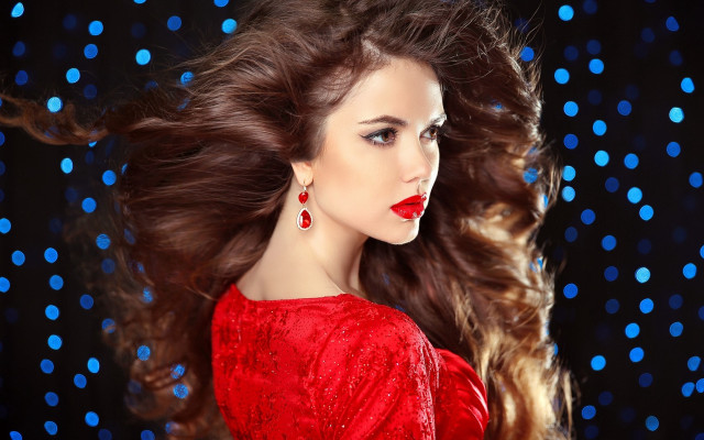 Woman longhair redlipstick bluelights fashion free wallpaper - medium preview image