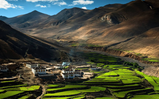 Village valley mountains river green free wallpaper - medium preview image