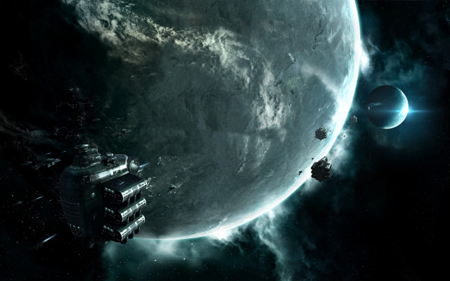 Space station planet star foreground free wallpaper - medium preview image