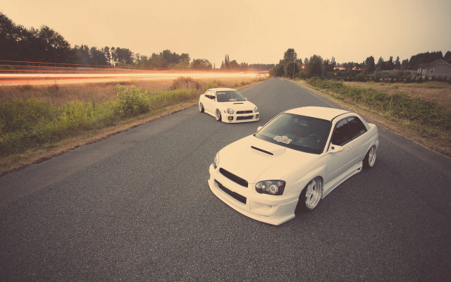 White cars road field trees free wallpaper - medium preview image