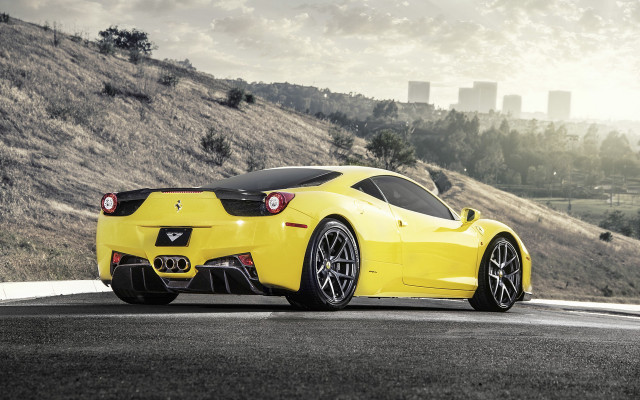 Yellow sports car hill city free wallpaper - medium preview image