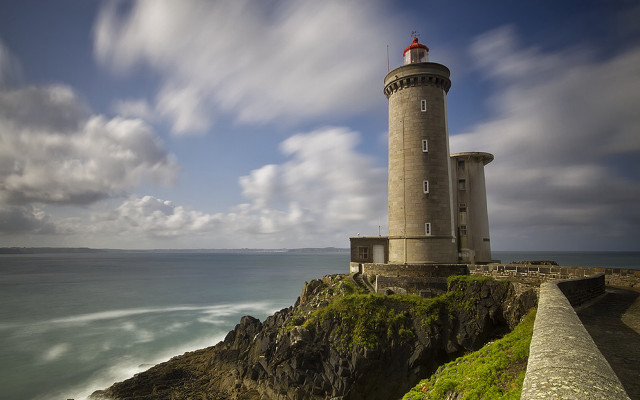 Lighthouse cliff ocean clouds path free wallpaper - medium preview image
