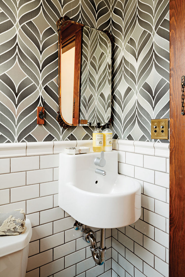 Bathroom sink mirror toilet artdeco free wallpaper - medium preview image