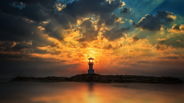 Lighthouse island sunset clouds autumn free wallpaper - medium preview image