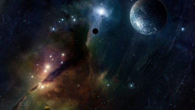 Space person reaching flashlight planet free wallpaper - medium preview image