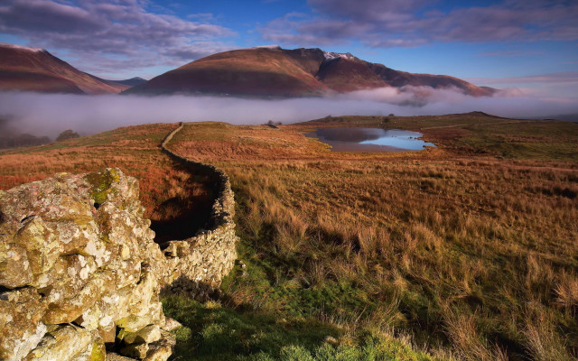 Mountain range lake fog clouds free wallpaper - medium preview image