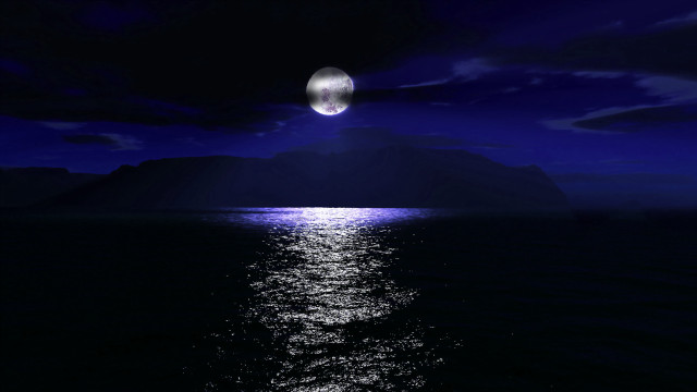 Full moon ocean night mountain free wallpaper - medium preview image