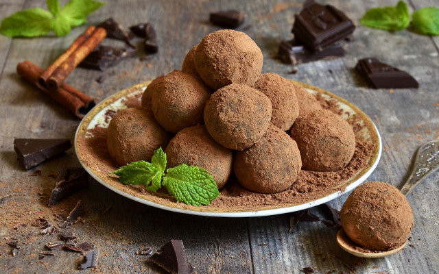 Chocolate truffles mint leaves food free wallpaper - medium preview image