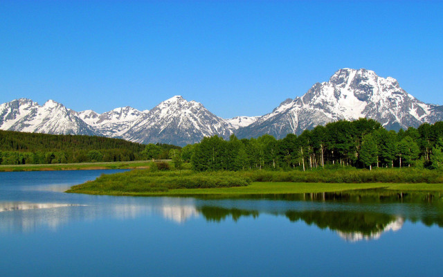 Lake mountains forest grassy landscape #2 free wallpaper - medium preview image