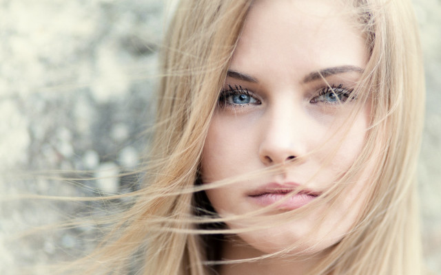 Blonde woman wind blown closeup free wallpaper - medium preview image