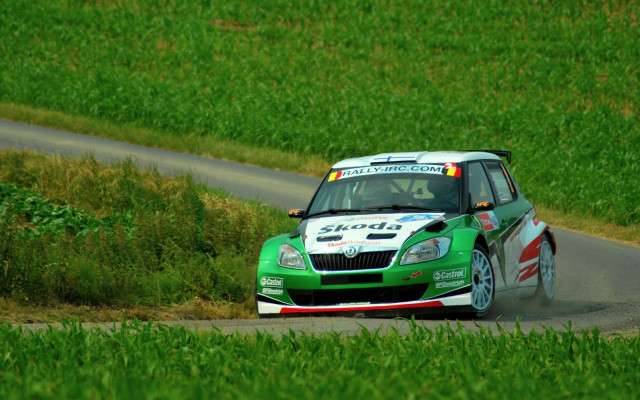Green car road field fence free wallpaper - medium preview image