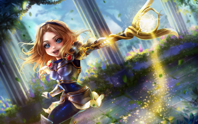 Girl with sword forest flowers free wallpaper - medium preview image