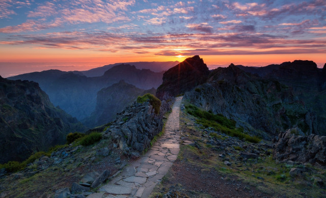Mountain path sunset view nature free wallpaper - medium preview image