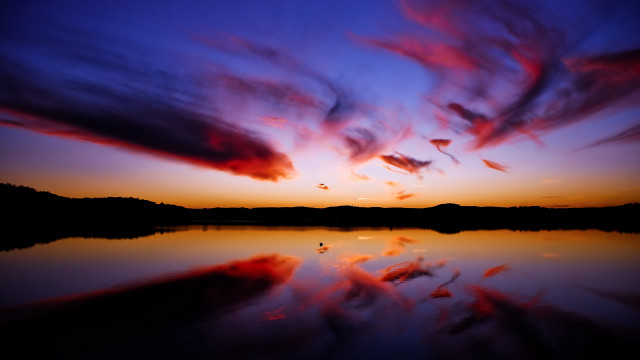 Sunset clouds reflection water mountains free wallpaper - medium preview image