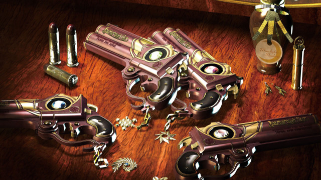 Guns alcohol clock detailed photorealism free wallpaper - medium preview image