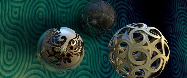 Three balls green swirls gold free wallpaper - medium preview image