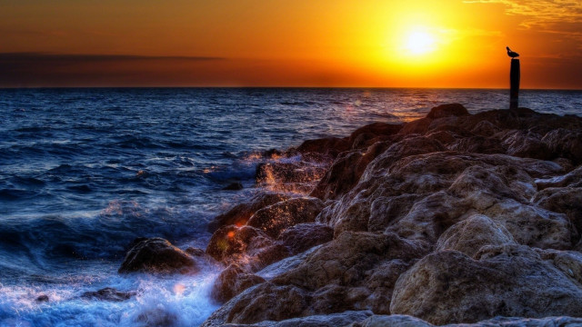 Sunset ocean rock island sky free wallpaper - medium preview image