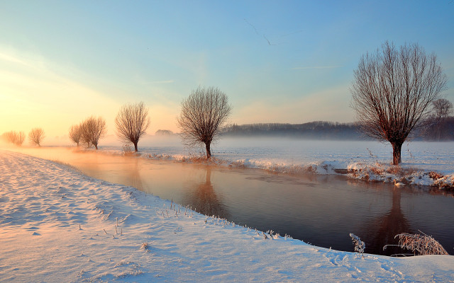 River trees winter impressionism beach free wallpaper - medium preview image