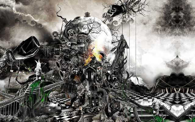 Futuristic city giant clock skull free wallpaper - medium preview image
