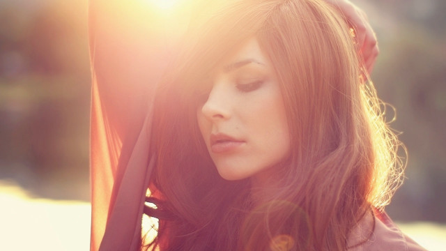 Woman closed eyes red scarf free wallpaper - medium preview image