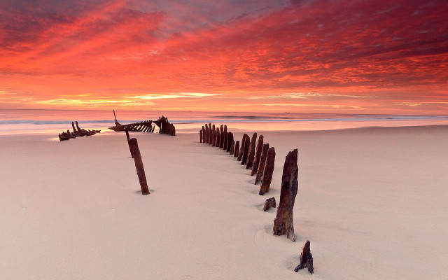 Beach fence redsky clouds dusk free wallpaper - medium preview image