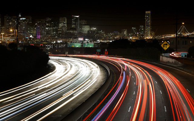 City skyline night traffic long free wallpaper - medium preview image