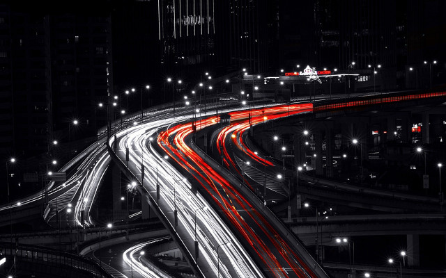 Night freeway lights sign red free wallpaper - medium preview image
