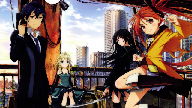 Anime characters city skyline tall free wallpaper - medium preview image