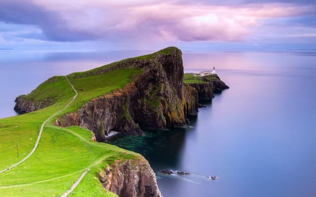 Lighthouse cliff road ocean tiltshift free wallpaper - medium preview image