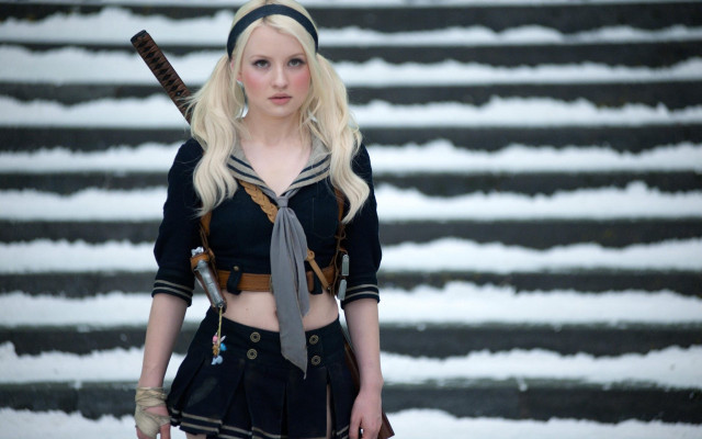Snowy sword woman portrait blurry free wallpaper - medium preview image