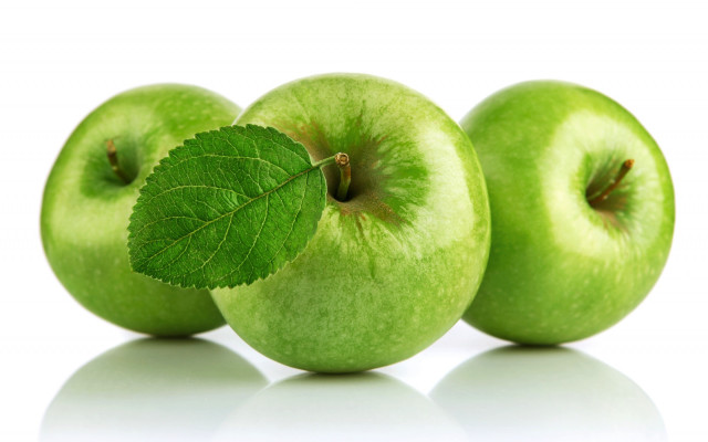 Three green apples leaf white free wallpaper - medium preview image