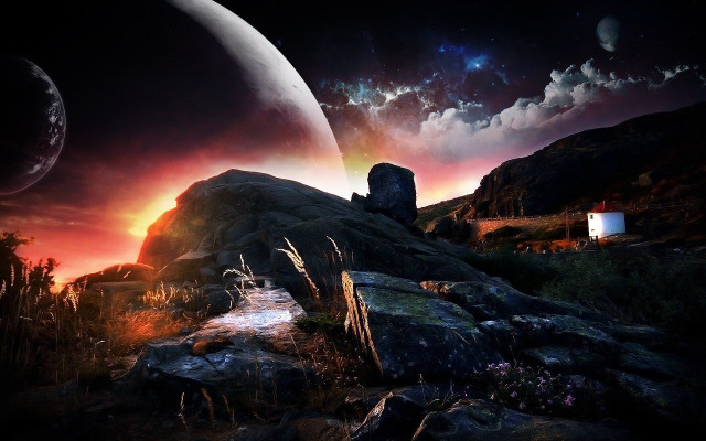 Rocky landscape distant planet moon free wallpaper - medium preview image