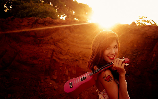 Aramenta blonde guitar smile autumn free wallpaper - medium preview image