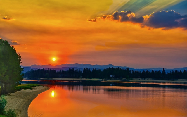 Sunset lake mountains rainbow mystical free wallpaper - medium preview image