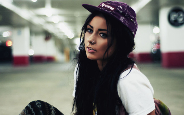 Woman long hair hat skateboard free wallpaper - medium preview image