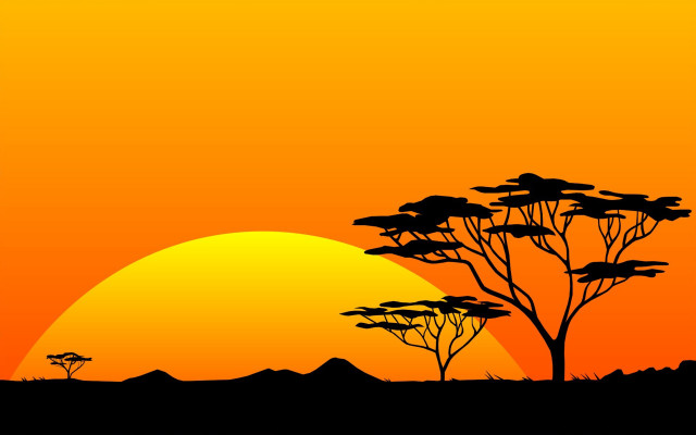 Sunset silhouette mountain trees yellow free wallpaper - medium preview image