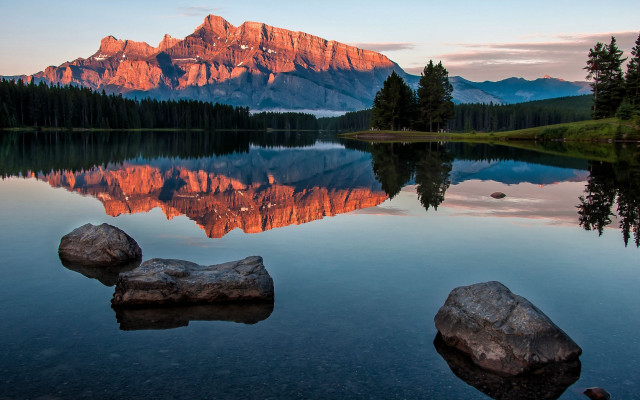 Mountain lake reflection rocks trees #2 free wallpaper - medium preview image