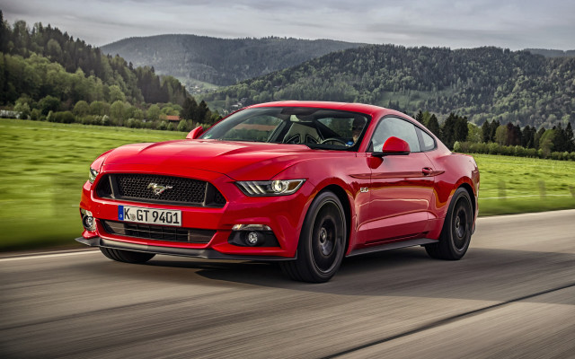 Red mustang mountains road clouds free wallpaper - medium preview image