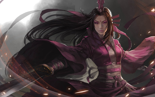 Woman purple sword light horns free wallpaper - medium preview image