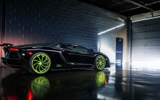 Black sports car neon green free wallpaper - medium preview image