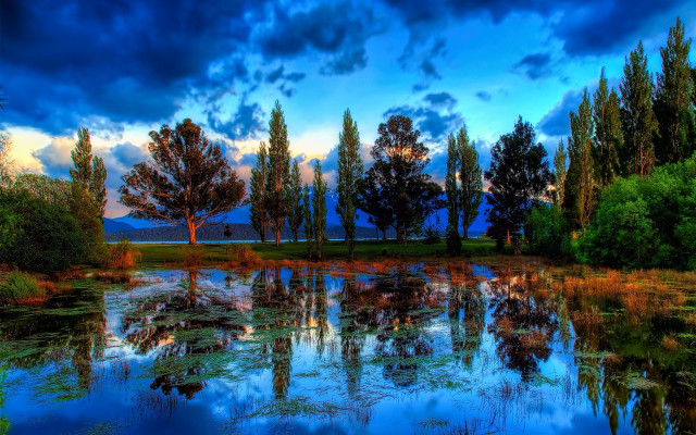 Lake trees clouds blue sky free wallpaper - medium preview image