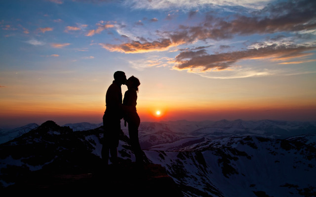 Mountain sunset couple clouds romantic free wallpaper - medium preview image